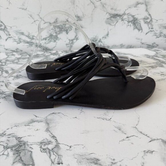 Free People Women 39.5 US 9 Kayla Sandals Leather Thong Slide Black Slip On Shoe - Picture 1 of 7